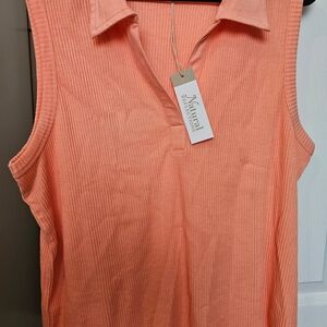 Natural Reflections Womens Sleeveless Polo Ribbed Blouse - Peach LRG